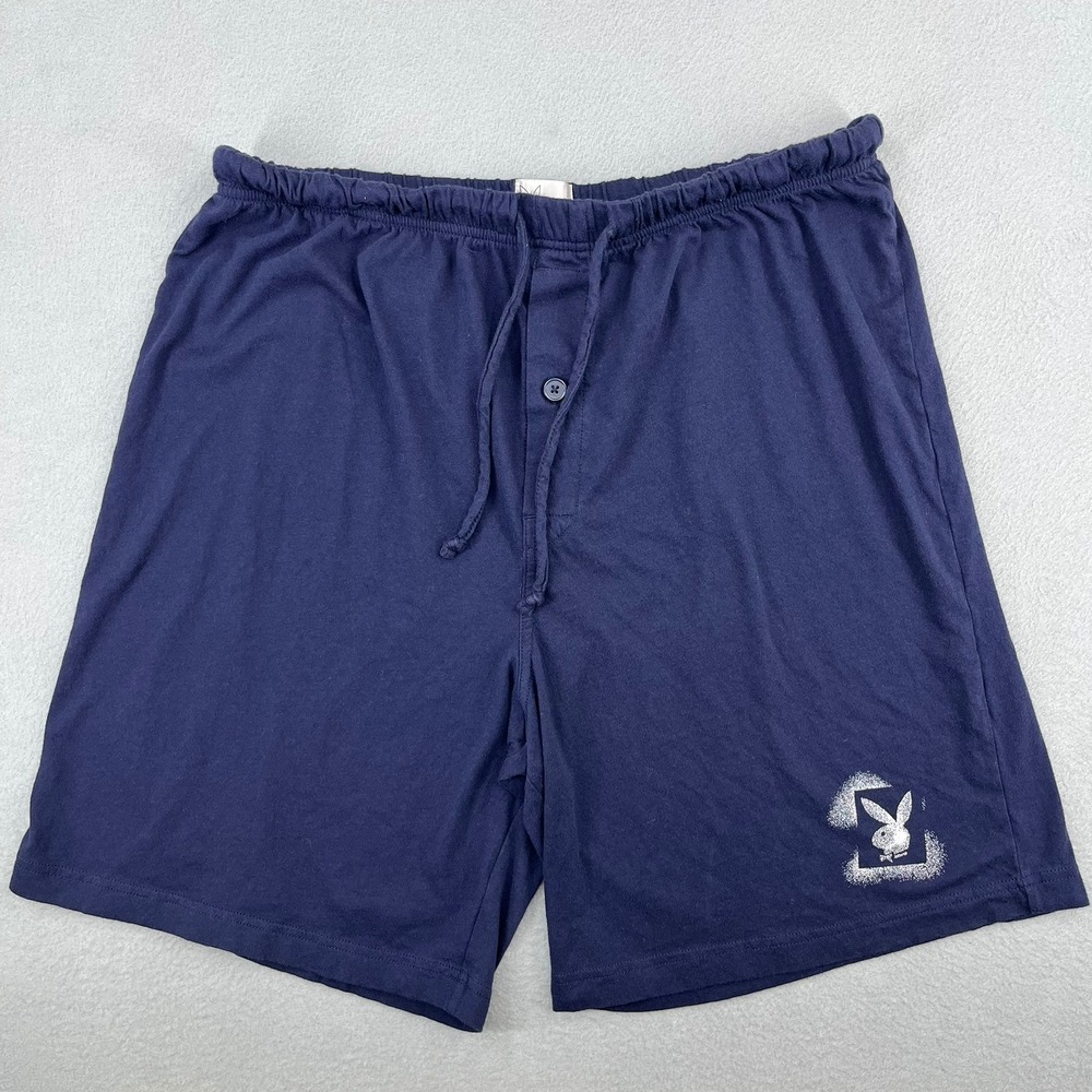 Playboy Mens Navy Blue Playmates Wanted Graphic Lounge Pajama Shorts Large